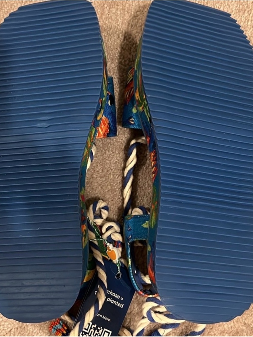 FARM Rio Blue Tropical Print Rope Sandals - Picture 2 of 3